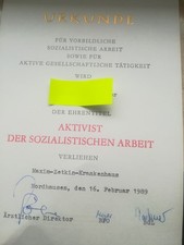 Kleine DDR Urkunde " Aktivist