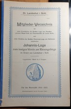 Landeshut -Johannis Loge / 1915/16 Mitglieder-Verzeichnis - Heft / Freimaurer