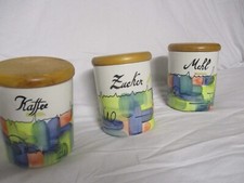 Vorratsdosen Keramik mit Holzdeckel Kaffee, Zucker, Mehl Ø ca. 12,0 cm H 14,5 cm