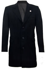 Herren 3/4 Lang Schwarz Wolle Crombie Mantel Jacke Peaky Blinders Slim Fit