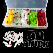 50x künstliche Bienenmaden BOX Set | 5 Farben | Forellenköder Angelzubehör