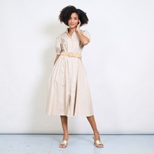 Damen Kleid Beige Midi Roll