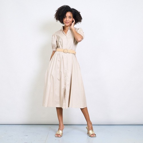 Damen kleid beige midi - damen,