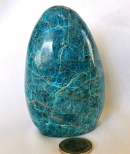 Apatit Skulptur-  Edelstein - Kugel - Petrol - Jumbo - Blau - 95 * 59 mm  Segel