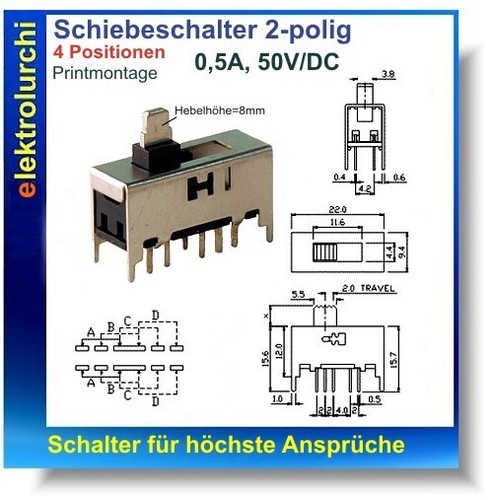 Schiebeschalter polig 4 - 2-polig,