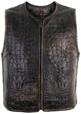 Herren Leder Kutte Lederweste in Krokodil Optik Vintage Braun Rindsleder