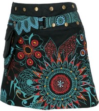 Wickelrock, kurzer Goa Rock, Cacheur, Minirock - schwarz/türkis
