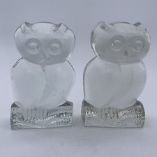 Seltene Klaus Breit für Wiesenthalhütte Eule Buchstützen Paar Vintage 70er Jahre massiv Glas