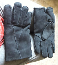 schwarze Leder-Handschuh-innen mit Kunstfell, Gr.8,5