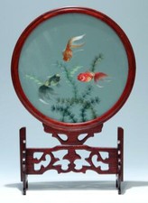 Seidenschirm, Stellschirm mit Fischmotiv - China 20. Jh.           #as413