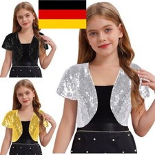 Mädchen Glitzer Bolero Shrug Pailletten Jacke Offene Kap Cardigan Disco Kostüm