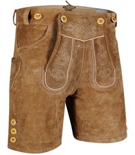 Herren Trachten Lederhose kurz incl Hosenträger Farbe hellbraun neu stick