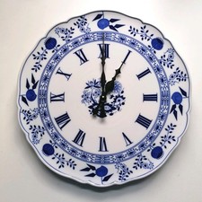 Große Wanduhr Porzellan Zwiebelmuster Hutschenreuther Quartz  Ø32cm