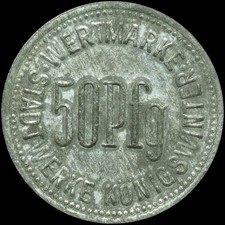 WERTMARKE: 50 Pfennig, einseitig. STADTWERKE KÖNIGSWINTER / RHEINPROVINZ.