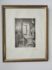 Radierung Grafik Kunst Hasenclever Bauernküche 