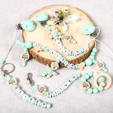 Schnullerkette mit Namen für Jungen  SET  mit  Kinderwagenkette Baby♥Geschenk