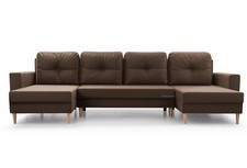 Wohnlandschaft Ecksofa U-Form mit Schlaffunktion Couchgarnitur Sofa CARL U Braun