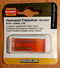 Proxxon 28321 Hartmetall Fräsbohrer Ø 0,6 + 0,8 mm 2 Stück ovp Micromot System