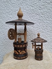 2 x Deko Holz Brunnen Kerbschnitzerei Mexico? Nepal? ca. 17 cm u. 34 cm Souvenir