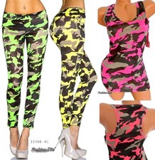 LEGGINS TOP einzeln oder als SET: HOSE + TANKTOP NEON CAMOUFLAGE  XS S 34 36 