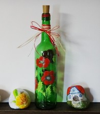 Deko Glas Flasche, Mohnblumen