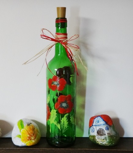 Deko glas flasche - deko, mohnblumen