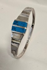 Mexiko Armreif Echt Silber Handmade 925 Türkis Armspanger Brasselet Signatur