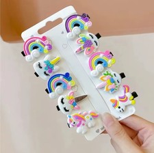 10x Kinder Mädchen Haarspangen Regenbogen Einhorn Pony Haarschmuck Set Schule
