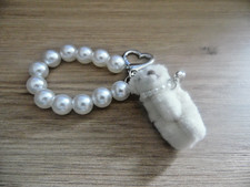 Schlüsselanhänger  mit  Karabiner + Schlaufe - Teddy in weiss