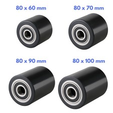 Hubwagenrollen Polyurethan schwarz 80 x 60, 70, 90, 100  mm Achse 12 17 20 25 mm