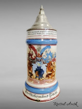 23725 selten antiker ZUNFTKRUG MÜLLER  bayr. Löwen & Bodenbild König Ludwig~1880