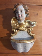 altes Holz  Weihwasserbecken Kessel Engel Putto geschnitzt  15x8 cm