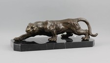 9937473-d Bronze Skulptur Figur Jaguar auf Steinsockel 16x40cm