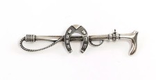 9901605 925er Silber Brosche Reitpeitsche mit Hufeisen L6cm
