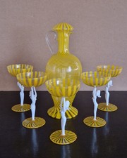 Lauscher Glas Likör Set Gelb Gestreift Art Deco Vintage Fritz Lampl Bimini TOP