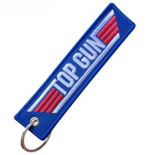 TOP GUN  Schlüsselanhänger beidseitig Stickerei blaues Etikett Keytag Motorrad