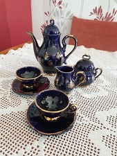 Mokkaservice Kaffee /Teeservice Echt Kobalt Cobaltblau Golderzierung 9 Teile Alt