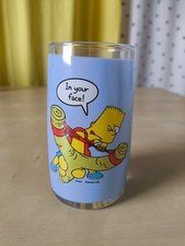 Glas The Simpsons 1999 Fox Homer Marge Bart blau In Your Face ca. 11,5cm Vintage