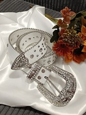 🪩🍁Gürtel Weiß Mädchen Glanz Glitzer Strass Nieten Party Kreuz Disco  Trendig🍂