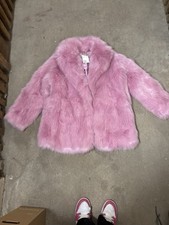 H&M Faux Fur Rosa Mantel Gr. S