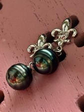 Echte Tahiti SalzwasserPerlenohrringe Lilie S925 Silber Gest. 8-9mm Top Lüster