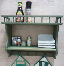 Altes Küchenregal Holzregal Hängeregal Haken Landhaus Stil grün