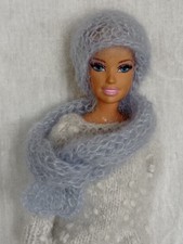 Barbie Puppen  Mütze und Schal  Handgestrickt aus Mohair- Silk