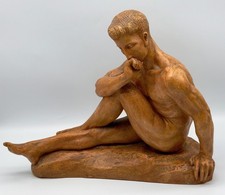❗Antike Terracotta Skulptur 1928 Sitzender Männerakt 40cm hoch XL Sign&Datiert❗️