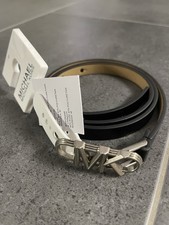 Michael KORS schmaler Gürtel Leder Schwarz Lack Silber MK Neu Größe M Ca 98 Cm