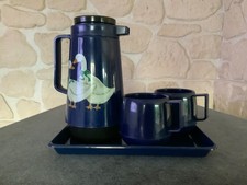 Kleine Thermoskanne mit zwei Tassen und Tablett blau Camping Outdoor