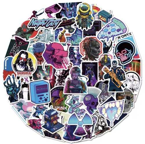 50x cyber punk sticker - sticker, set