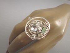 Cocktail Ring Fingerring Damenring Stretchring Silber Perlmutt Strass Trend i87