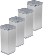 4x Möbelfuß Möbelfüße 60-150 mm silber matt Tischbeine Sockel Füße Schrank eckig