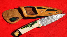 Messergriff aus Mammutzahn, Damast Klinge + Lederscheide, Set für Outdoor